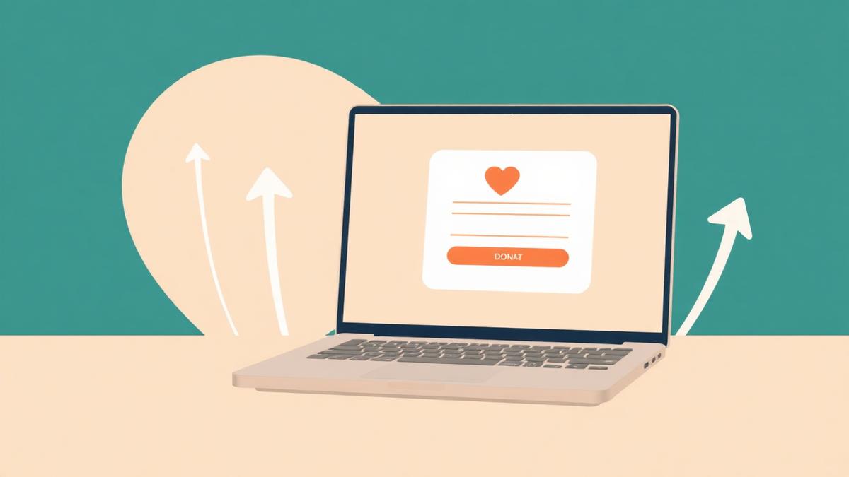 Laptop showing a donation form with upward conversion arrows