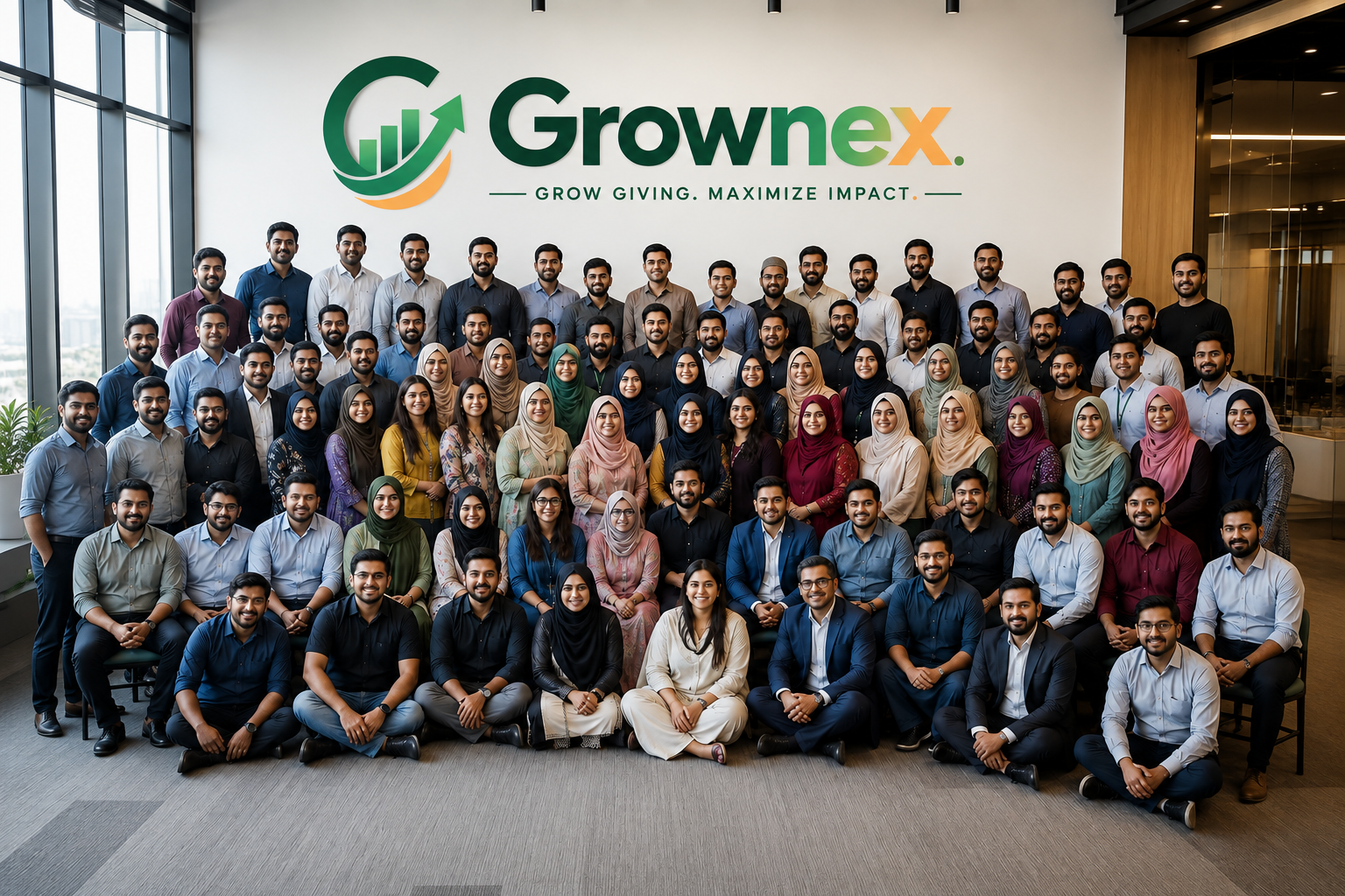 The Grownex team wearing Grownex shirts in their office