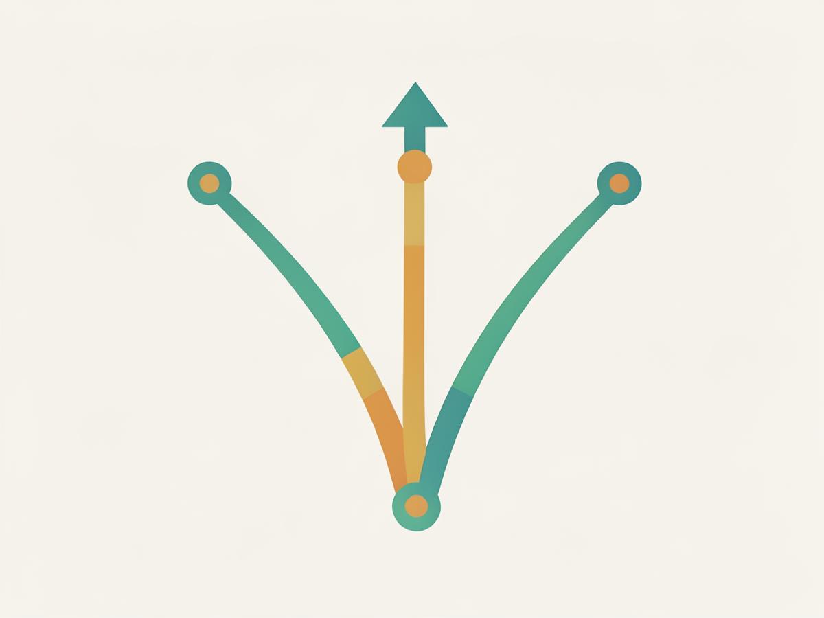 Abstract diagram of multiple marketing channel paths converging into one growth arrow