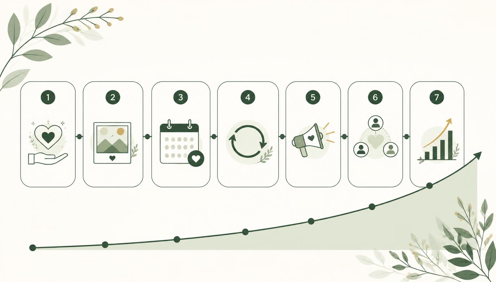 Seven-step donor retention journey with a compounding lifetime value curve rising underneath