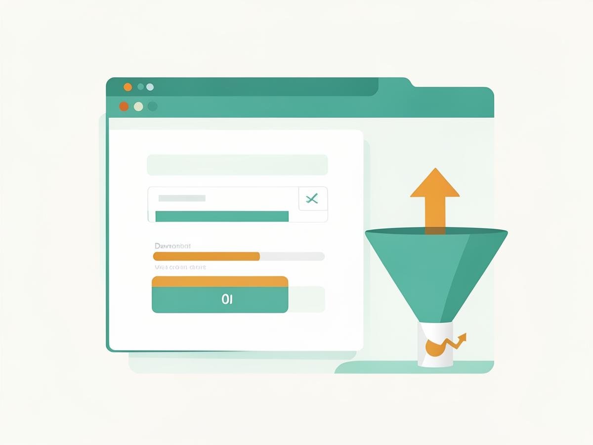 Abstract donation form in a browser window with a conversion funnel and rising arrow